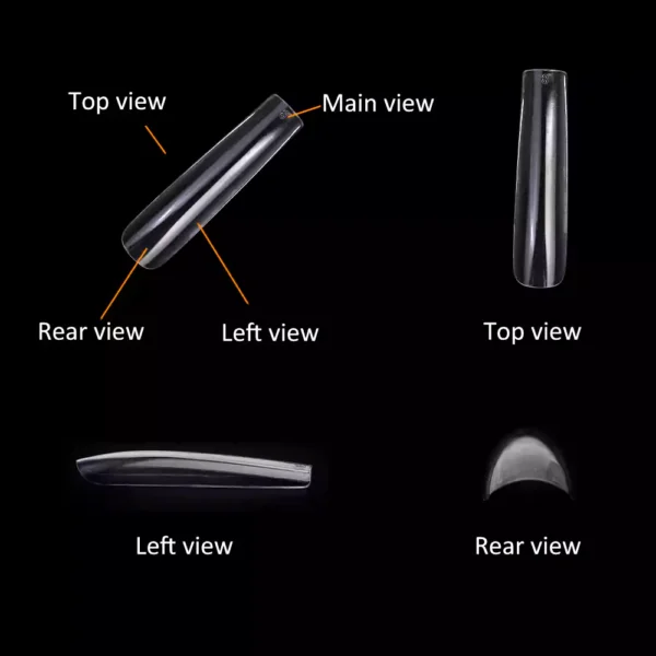 Three-view of Long Square Nail Tip (Full Cover)