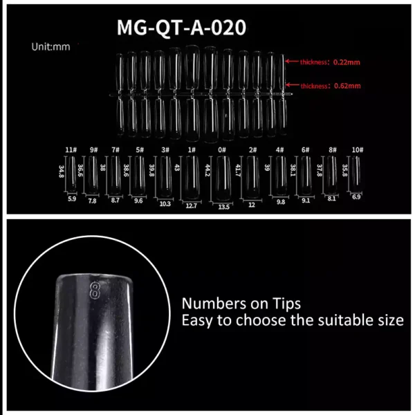 Size of Long Square Nail Tip (Full Cover)