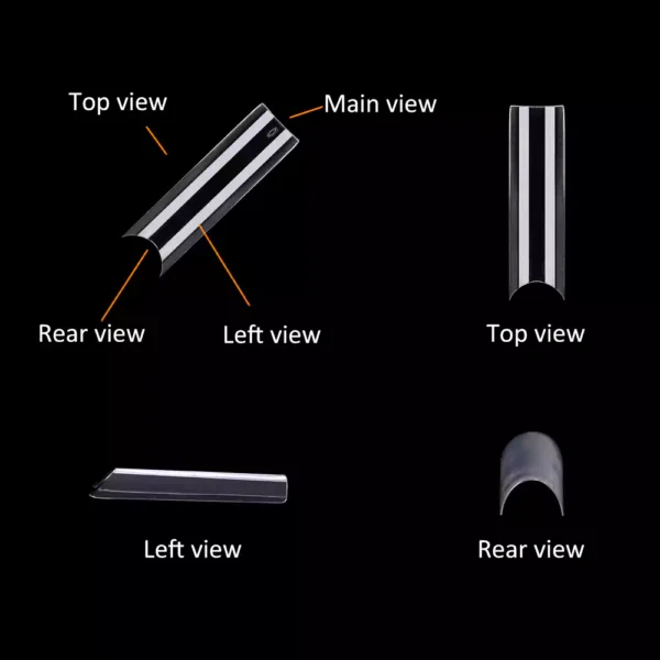 Three-view of Long Square Nail Tip (Half Cover)