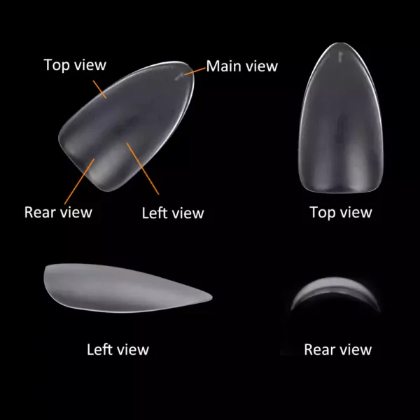 Three-view of Matte Almond Nail Tip (Full Cover)