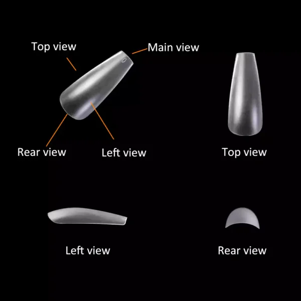 Three-view of Matte Long Coffin Nail Tip (Full Cover)