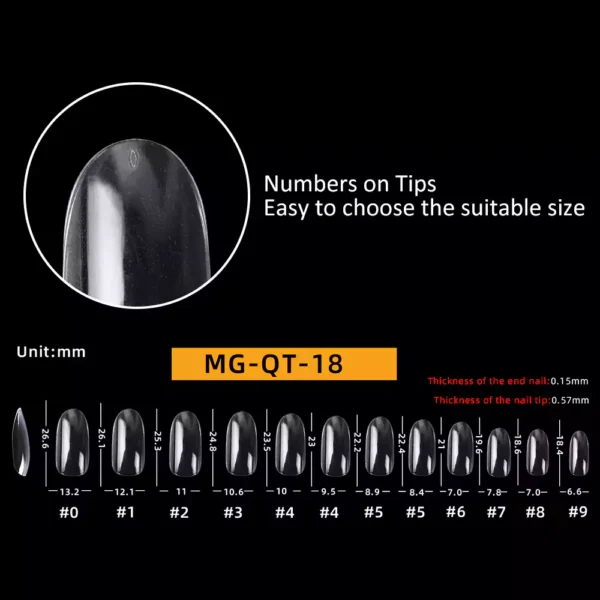 Size of Medium Almond Nail Tip (Full Cover)