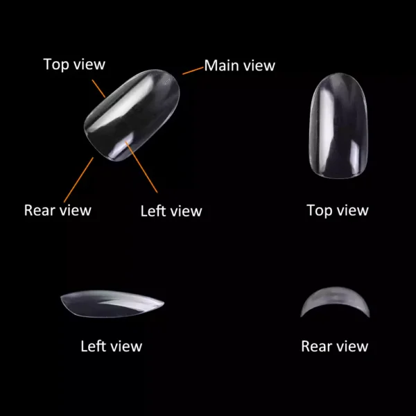 Three-view of Medium Almond Nail Tip (Full Cover)