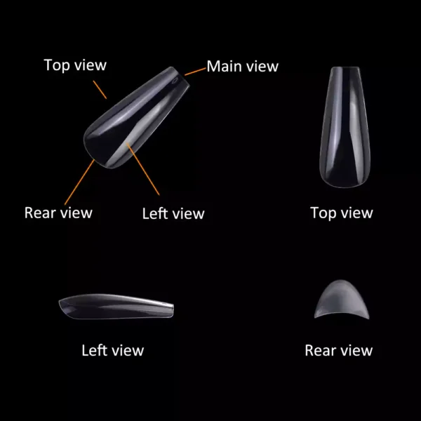 Three-view of Medium Coffin Nail Tip (Full Cover)