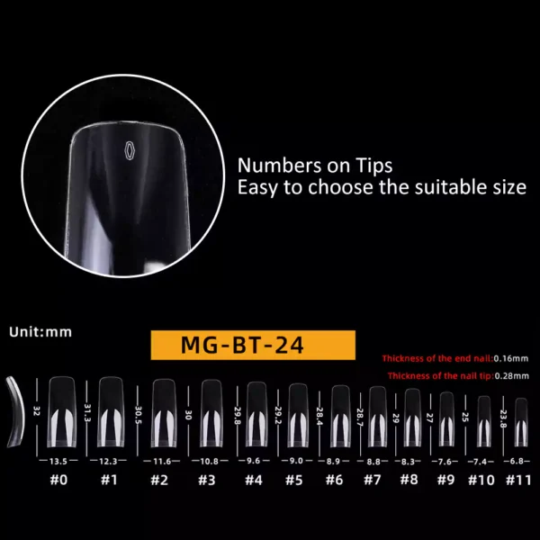 Size of Medium Square Nail Tip (Half Cover)