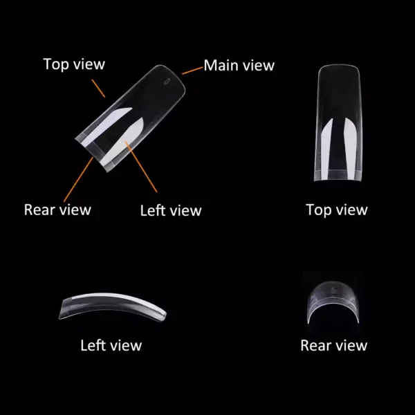 Three-view of Medium Square Nail Tip (Half Cover)