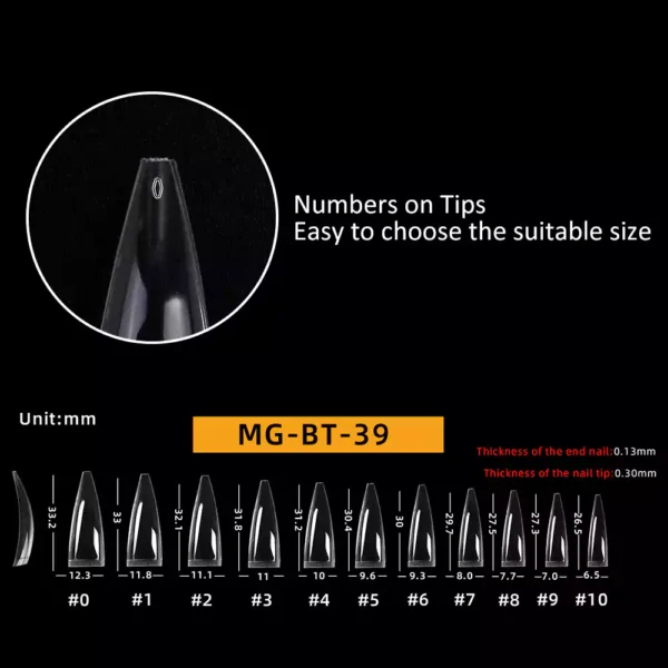 Size of Medium Stiletto Nail Tip (Half Cover)