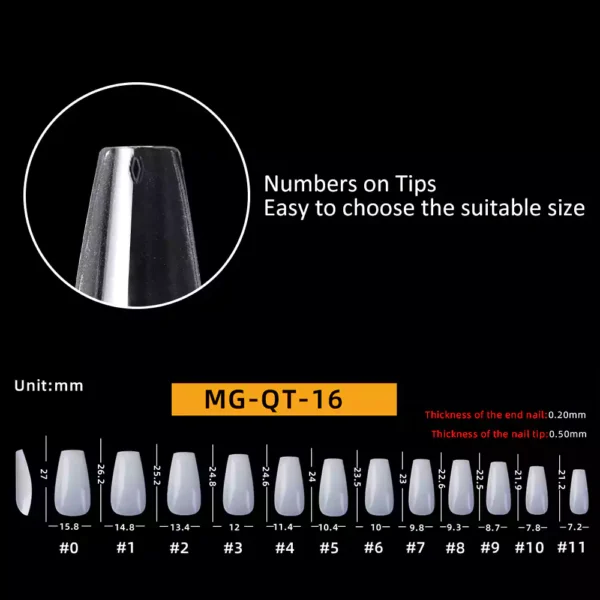 Size of Short Coffin Nail Tip (Full Cover)
