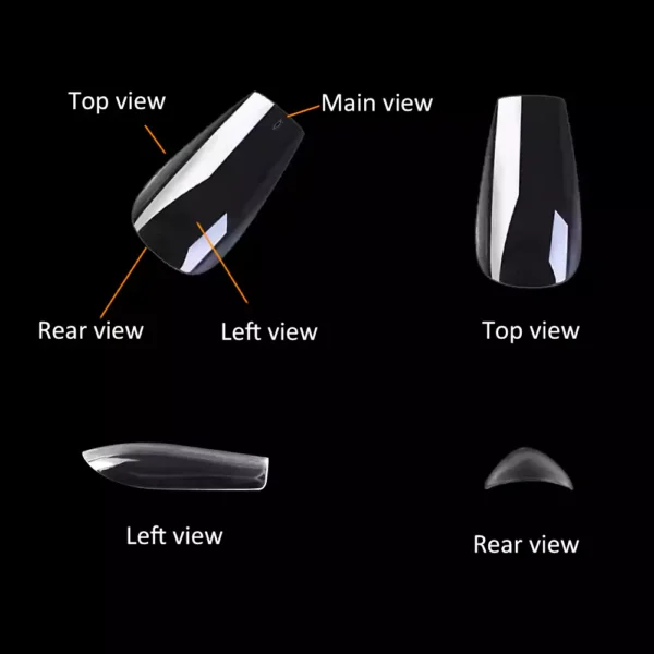 Three-view of Short Coffin Nail Tip (Full Cover)
